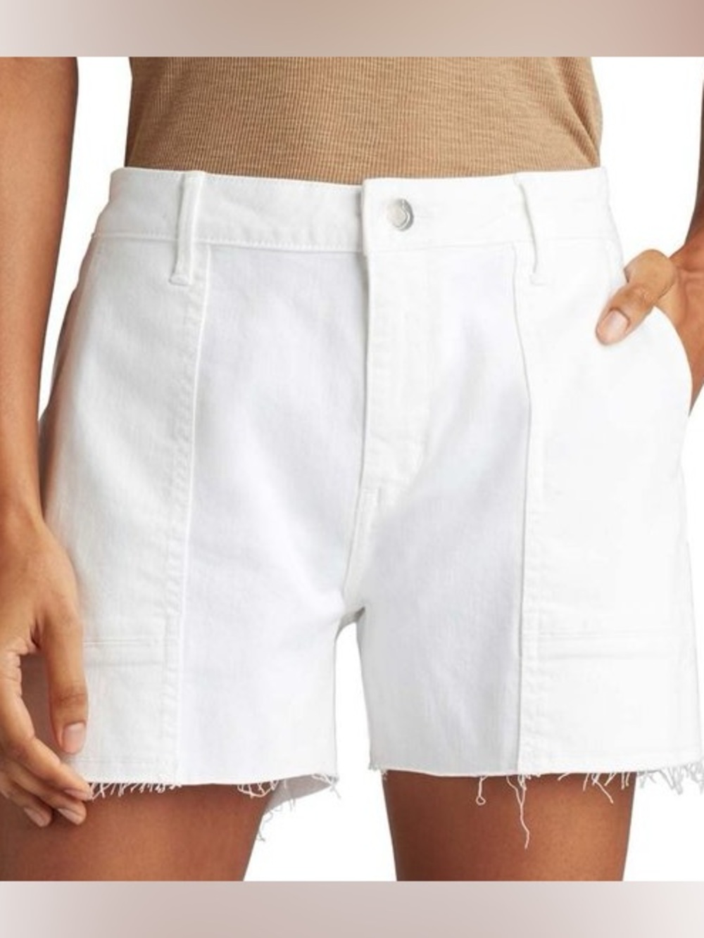Free People White High-Rise Frayed Hem Denim Shorts